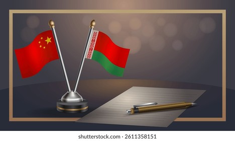 Small national flag of China and Belarus flag Relation, Template banner vector Illustration