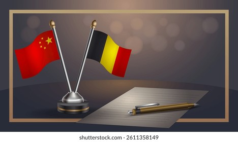 Small national flag of China and Belgium flag Relation, Template banner vector Illustration