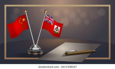Small national flag of China and Bermuda flag Relation, Template banner vector Illustration