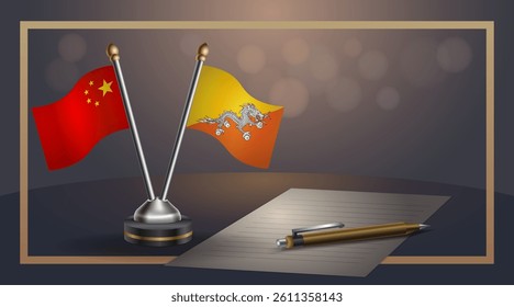 Small national flag of China and Bhutan flag Relation, Template banner vector Illustration