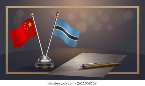 Small national flag of China and Botswana flag Relation, Template banner vector Illustration