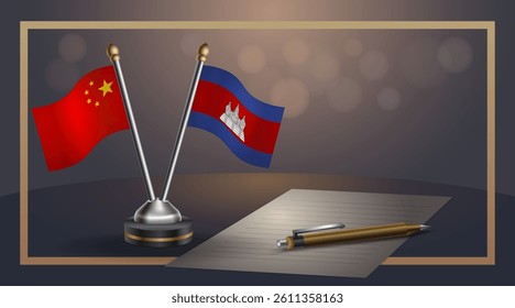 Small national flag of China and Cambodia flag Relation, Template banner vector Illustration