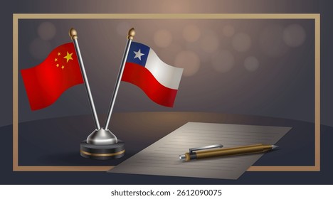 Small national flag of China and Chile flag Relation, Template banner vector Illustration
