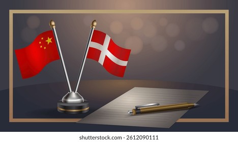 Small national flag of China and Denmark flag Relation, Template banner vector Illustration