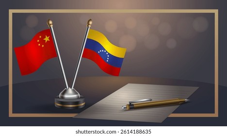 Small national flag of China and enezuela flag Relation, Template banner vector Illustration