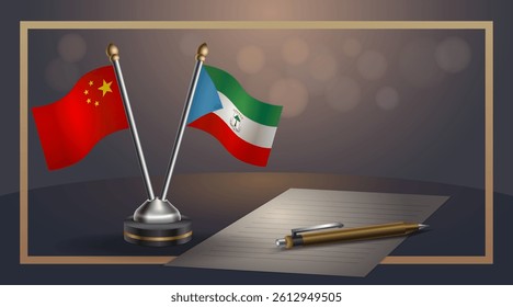Small national flag of China and Equatorial Guinea flag Relation, Template banner vector Illustration