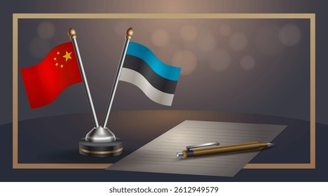 Small national flag of China and  Estonia flag Relation, Template banner vector Illustration