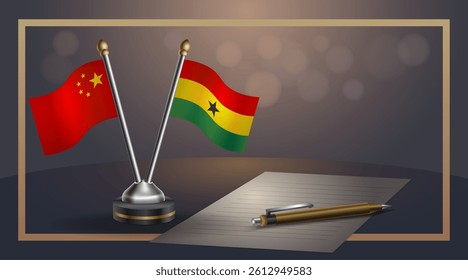 Small national flag of China and Ghana flag Relation, Template banner vector Illustration