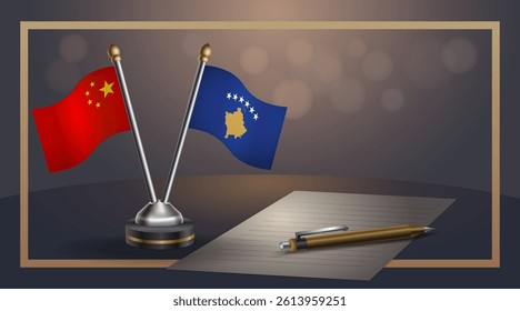 Small national flag of China and Kosovo flag Relation, Template banner vector Illustration