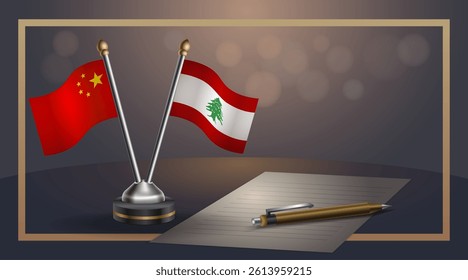 Small national flag of China and Lebanon flag Relation, Template banner vector Illustration