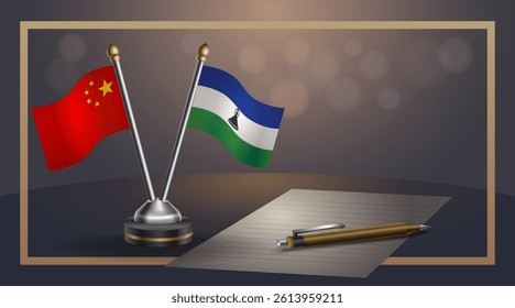 Small national flag of China and Lesotho flag Relation, Template banner vector Illustration