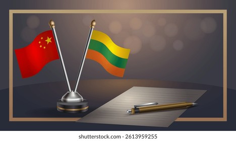 Small national flag of China and Lithuanian flag Relation, Template banner vector Illustration