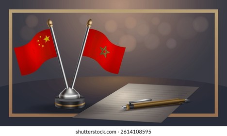 Small national flag of China and Morocco flag Relation, Template banner vector Illustration