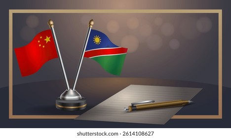 Small national flag of China and Namibia flag Relation, Template banner vector Illustration