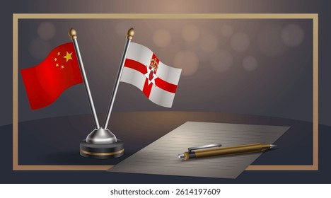 Small national flag of China and Northern Ireland flag Relation, Template banner vector Illustration