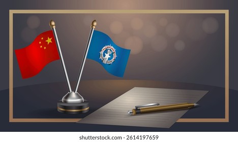 Small national flag of China and Northern Marianas flag Relation, Template banner vector Illustration