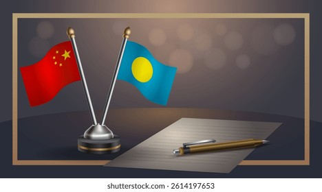 Small national flag of China and Palau flag Relation, Template banner vector Illustration