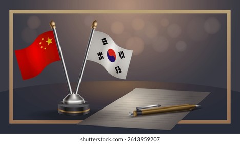 Small national flag of China and South Korea flag Relation, Template banner vector Illustration