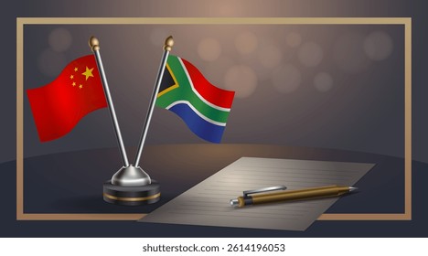 Small national flag of China and South Africa flag Relation, Template banner vector Illustration