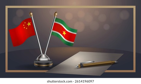 Small national flag of China and Suriname flag Relation, Template banner vector Illustration