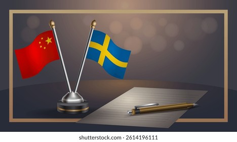 Small national flag of China and Sweden flag Relation, Template banner vector Illustration