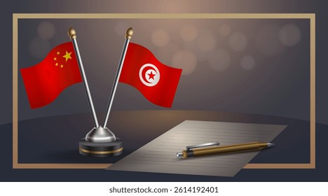 Small national flag of China and Tunisia flag Relation, Template banner vector Illustration