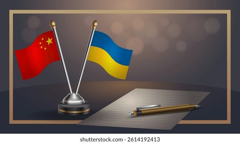 Small national flag of China and Ukraine flag Relation, Template banner vector Illustration