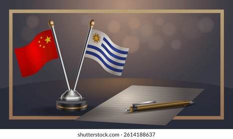 Small national flag of China and Uruguay flag Relation, Template banner vector Illustration
