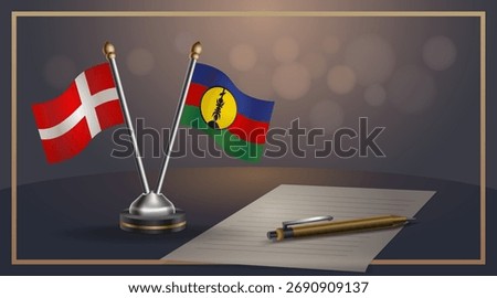 Small national flag of Denmark and New Caledonia flag Relation, Template banner vector Illustration
