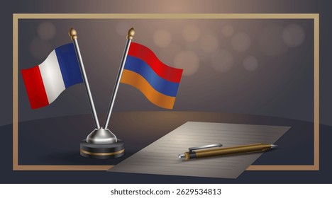 Small national flag of France and Armenia flag Relation, Template banner vector Illustration