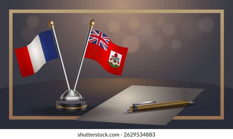 Small national flag of France and Bermuda flag Relation, Template banner vector Illustration