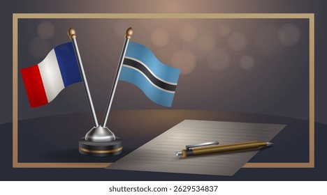 Small national flag of France and Botswana flag Relation, Template banner vector Illustration