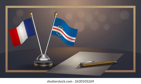 Small national flag of France and Cape Verde flag Relation, Template banner vector Illustration
