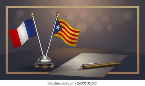 Small national flag of France and Catalonia flag Relation, Template banner vector Illustration
