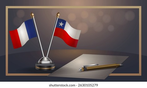 Small national flag of France and Chile flag Relation, Template banner vector Illustration
