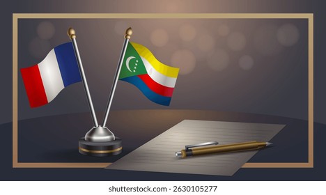 Small national flag of France and Comoros flag Relation, Template banner vector Illustration
