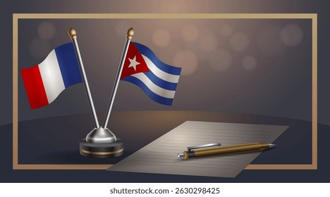 Small national flag of France and Cuba flag Relation, Template banner vector Illustration
