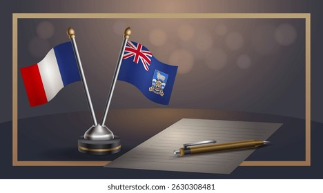 Small national flag of France and Falkland Islands flag Relation, Template banner vector Illustration
