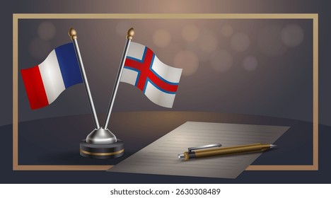 Small national flag of France and Faroe Islands flag Relation, Template banner vector Illustration