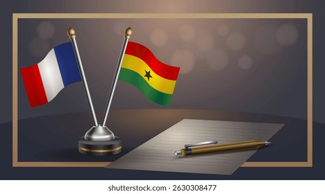 Small national flag of France and Ghana flag Relation, Template banner vector Illustration