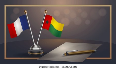 Small national flag of France and Guinea Bissau flag Relation, Template banner vector Illustration