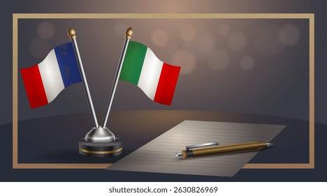 Small national flag of France and Italy flag Relation, Template banner vector Illustration