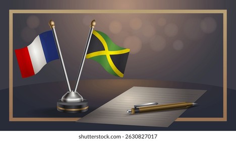 Small national flag of France and Jamaica flag Relation, Template banner vector Illustration