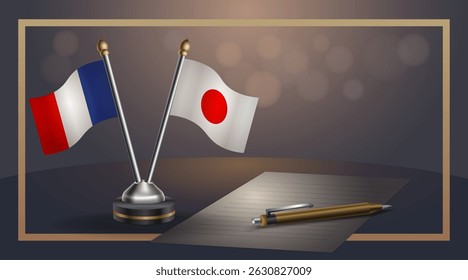 Small national flag of France and Japan flag Relation, Template banner vector Illustration