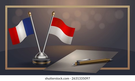 Small national flag of France and Monaco flag Relation, Template banner vector Illustration