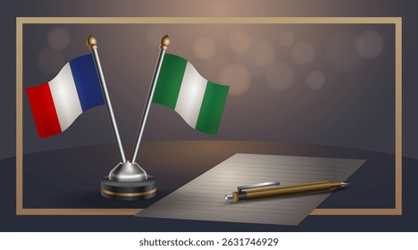 Small national flag of France and Nigeria flag Relation, Template banner vector Illustration