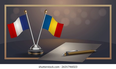 Small national flag of France and omania flag Relation, Template banner vector Illustration