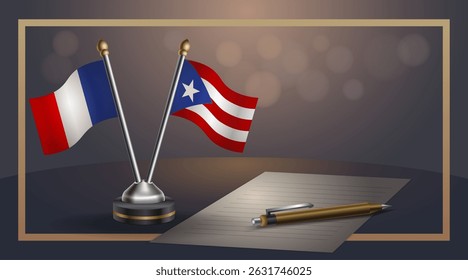 Small national flag of France and Puerto Rico flag Relation, Template banner vector Illustration