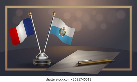 Small national flag of France and San Marino flag Relation, Template banner vector Illustration