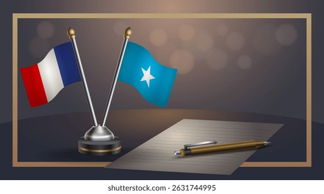 Small national flag of France and Somalia flag Relation, Template banner vector Illustration